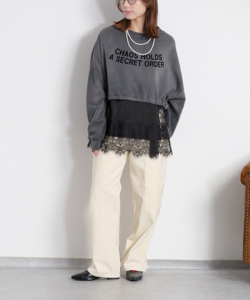 cepo(セポ)の「ミニ裏毛フェード加工スソドロストショートプルオーバー(Tシャツ/カットソー・レディース・オフホワイト/チャコール/ベージュ・M)」の5枚目の写真