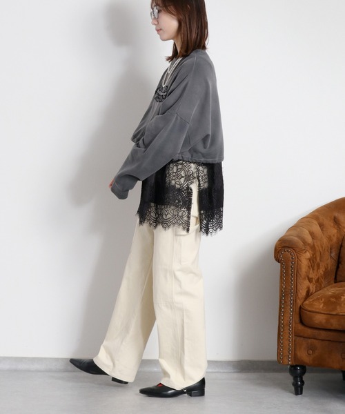 cepo(セポ)の「ミニ裏毛フェード加工スソドロストショートプルオーバー(Tシャツ/カットソー・レディース・オフホワイト/チャコール/ベージュ・M)」の7枚目の写真