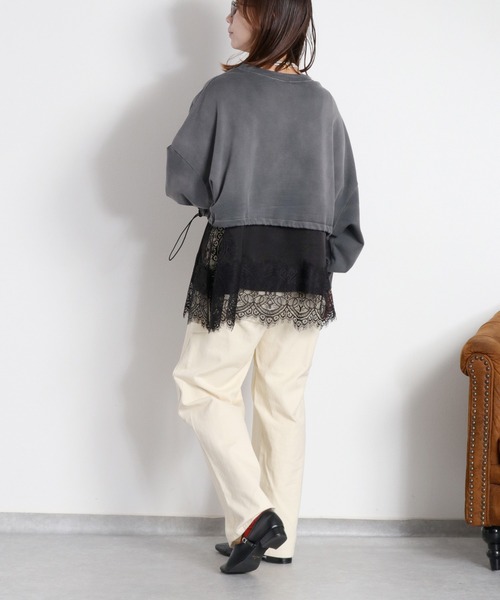 cepo(セポ)の「ミニ裏毛フェード加工スソドロストショートプルオーバー(Tシャツ/カットソー・レディース・オフホワイト/チャコール/ベージュ・M)」の8枚目の写真