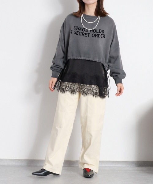 cepo(セポ)の「ミニ裏毛フェード加工スソドロストショートプルオーバー(Tシャツ/カットソー・レディース・オフホワイト/チャコール/ベージュ・M)」の10枚目の写真