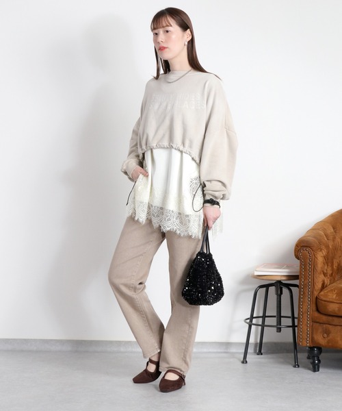 cepo(セポ)の「ミニ裏毛フェード加工スソドロストショートプルオーバー(Tシャツ/カットソー・レディース・オフホワイト/チャコール/ベージュ・M)」の22枚目の写真