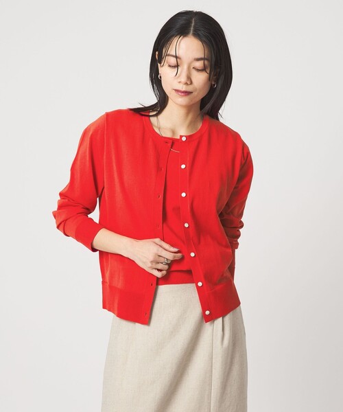 green label relaxing(グリーンレーベルリラクシング)の「HIYOKE クルーネック ニット カーディガン マシンウォッシャブル 接触冷感 UVカット 遮熱(カーディガン/ボレロ・レディース・ホワイト/ライトグレー/ダークブラウン/レッド/ネイビー・FREE)」の19枚目の写真