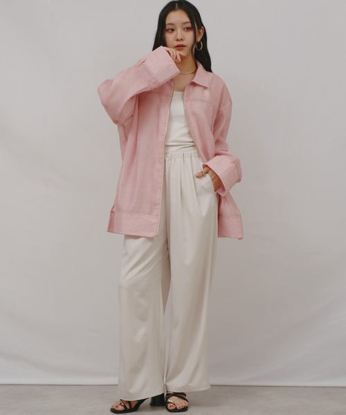 palm RICHE(ポームリシュ)の「シアーデニムシャツJK(その他アウター・レディース・ライトピンク/ブラック/ブルー・M)」の6枚目の写真
