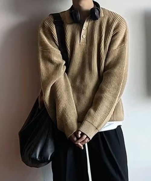KELVIN(ケルヴァン)の「Loose Fit Polo Knit ルーズフィット ポロニット(ニット/セーター・メンズ・ベージュ/ホワイト/ブラック・MEDIUM/LARGE)」の9枚目の写真