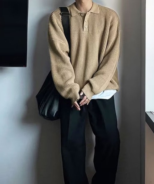 KELVIN(ケルヴァン)の「Loose Fit Polo Knit ルーズフィット ポロニット(ニット/セーター・メンズ・ベージュ/ホワイト/ブラック・MEDIUM/LARGE)」の10枚目の写真