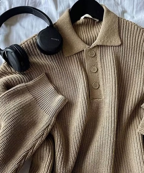 KELVIN(ケルヴァン)の「Loose Fit Polo Knit ルーズフィット ポロニット(ニット/セーター・メンズ・ベージュ/ホワイト/ブラック・MEDIUM/LARGE)」の13枚目の写真