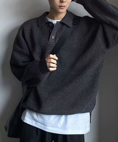 KELVIN(ケルヴァン)の「Loose Fit Polo Knit ルーズフィット ポロニット(ニット/セーター・メンズ・ベージュ/ホワイト/ブラック・MEDIUM/LARGE)」の15枚目の写真