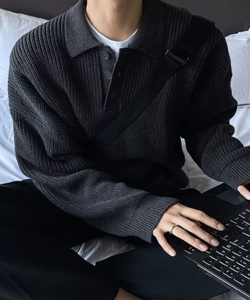 KELVIN(ケルヴァン)の「Loose Fit Polo Knit ルーズフィット ポロニット(ニット/セーター・メンズ・ベージュ/ホワイト/ブラック・MEDIUM/LARGE)」の16枚目の写真
