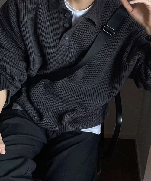 KELVIN(ケルヴァン)の「Loose Fit Polo Knit ルーズフィット ポロニット(ニット/セーター・メンズ・ベージュ/ホワイト/ブラック・MEDIUM/LARGE)」の17枚目の写真