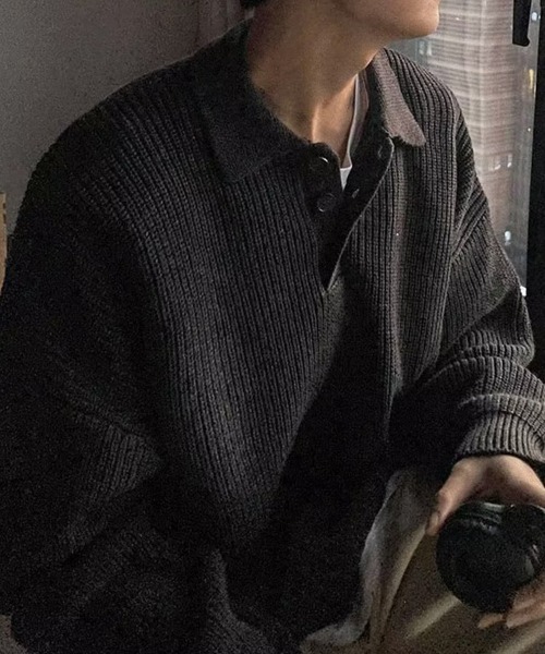 KELVIN(ケルヴァン)の「Loose Fit Polo Knit ルーズフィット ポロニット(ニット/セーター・メンズ・ベージュ/ホワイト/ブラック・MEDIUM/LARGE)」の18枚目の写真