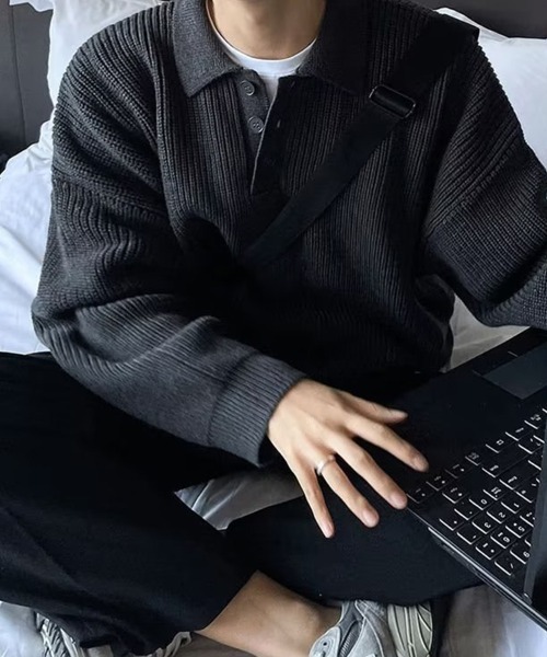 KELVIN(ケルヴァン)の「Loose Fit Polo Knit ルーズフィット ポロニット(ニット/セーター・メンズ・ベージュ/ホワイト/ブラック・MEDIUM/LARGE)」の19枚目の写真