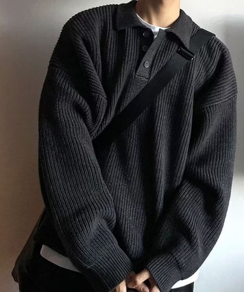 KELVIN(ケルヴァン)の「Loose Fit Polo Knit ルーズフィット ポロニット(ニット/セーター・メンズ・ベージュ/ホワイト/ブラック・MEDIUM/LARGE)」の21枚目の写真