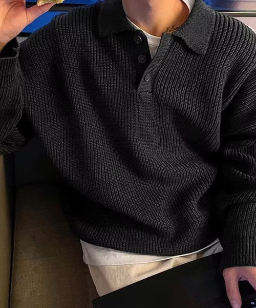 KELVIN(ケルヴァン)の「Loose Fit Polo Knit ルーズフィット ポロニット(ニット/セーター・メンズ・ベージュ/ホワイト/ブラック・MEDIUM/LARGE)」の22枚目の写真