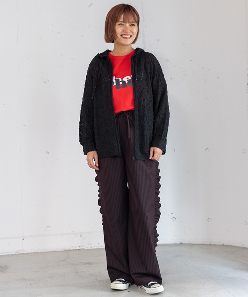 POU DOU DOU（プードゥドゥ）の「ストレッチレースパーカー（パーカー・レディース・アイボリー/ブラック・3）」の5枚目の写真