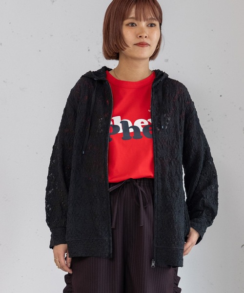 POU DOU DOU（プードゥドゥ）の「ストレッチレースパーカー（パーカー・レディース・アイボリー/ブラック・3）」の9枚目の写真