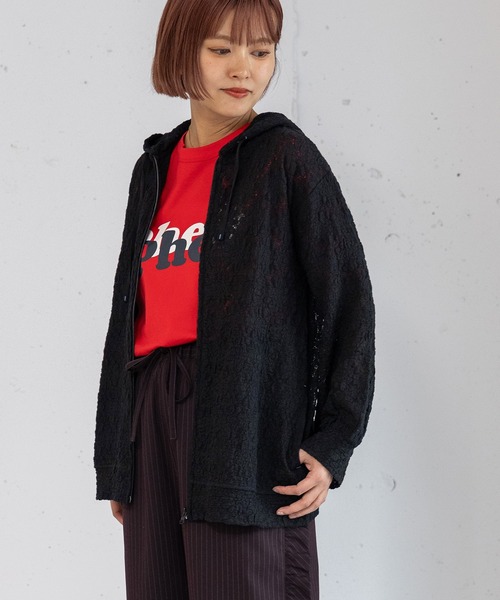 POU DOU DOU（プードゥドゥ）の「ストレッチレースパーカー（パーカー・レディース・アイボリー/ブラック・3）」の10枚目の写真