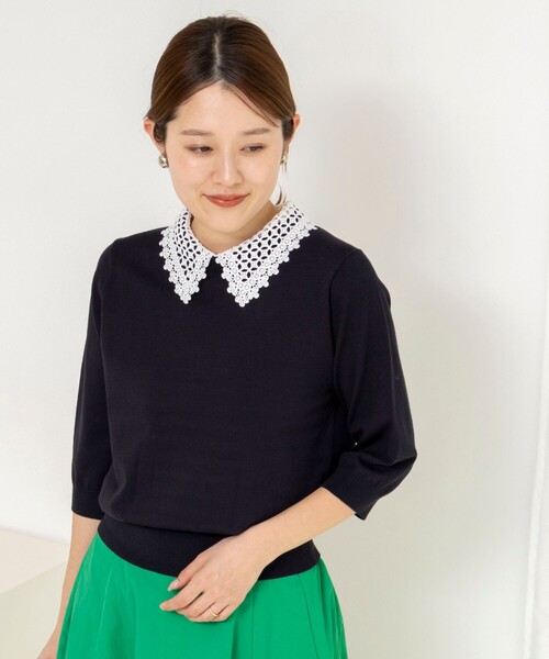 NOLLEY’S(ノーリーズ)の「《手洗い可能》襟レース取り外し6分袖プルオーバー(ニット/セーター・レディース・ネイビー/ライトグレー/ベビーピンク/ブラック・38)」の8枚目の写真