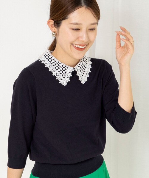 NOLLEY’S(ノーリーズ)の「《手洗い可能》襟レース取り外し6分袖プルオーバー(ニット/セーター・レディース・ネイビー/ライトグレー/ベビーピンク/ブラック・38)」の9枚目の写真