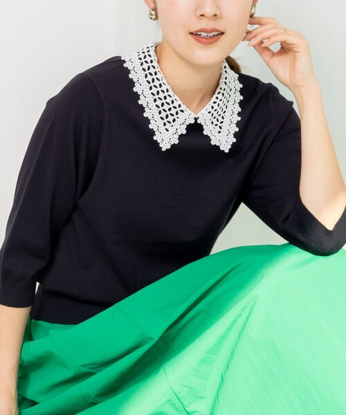 NOLLEY’S(ノーリーズ)の「《手洗い可能》襟レース取り外し6分袖プルオーバー(ニット/セーター・レディース・ネイビー/ライトグレー/ベビーピンク/ブラック・38)」の11枚目の写真