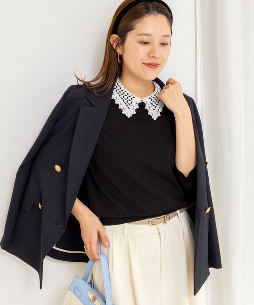 NOLLEY’S(ノーリーズ)の「《手洗い可能》襟レース取り外し6分袖プルオーバー(ニット/セーター・レディース・ネイビー/ライトグレー/ベビーピンク/ブラック・38)」の14枚目の写真