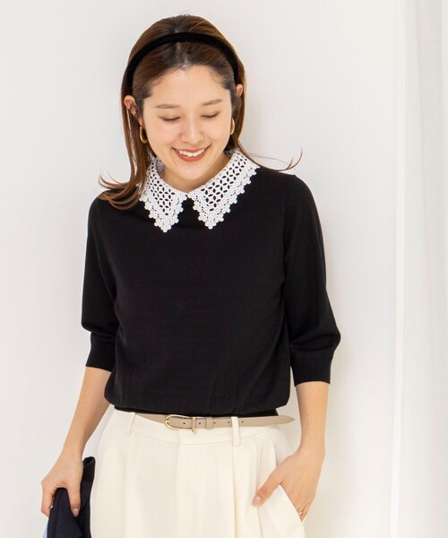 NOLLEY’S(ノーリーズ)の「《手洗い可能》襟レース取り外し6分袖プルオーバー(ニット/セーター・レディース・ネイビー/ライトグレー/ベビーピンク/ブラック・38)」の20枚目の写真