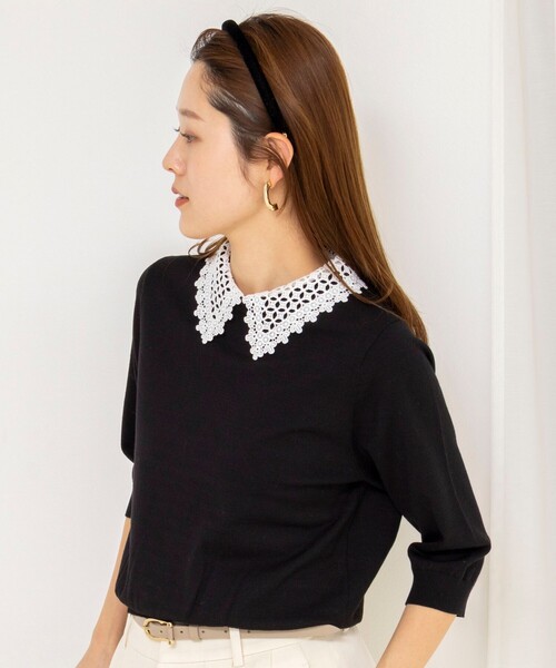 NOLLEY’S(ノーリーズ)の「《手洗い可能》襟レース取り外し6分袖プルオーバー(ニット/セーター・レディース・ネイビー/ライトグレー/ベビーピンク/ブラック・38)」の21枚目の写真