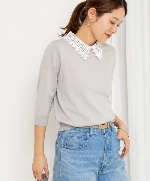 NOLLEY’S(ノーリーズ)の「【WEB&一部店舗限定カラー】《手洗い可能》襟レース取り外し6分袖プルオーバー(ニット/セーター・レディース・ネイビー/ライトグレー/ベビーピンク/ブラック・38)」の20枚目の写真