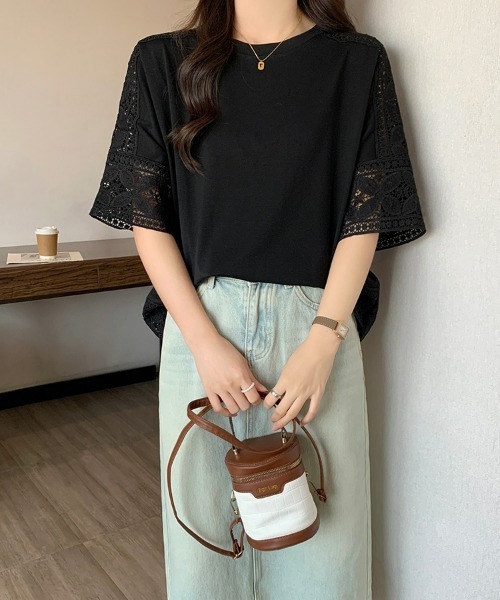 SEU(エスイーユー)の「Tシャツ 半袖 五分袖 レース 刺繍 オフィスカジュアル きれいめカジュアル レディース韓国風(シャツ/ブラウス・レディース・ホワイト/ベージュ/グレー/ブラック・フリー)」の16枚目の写真