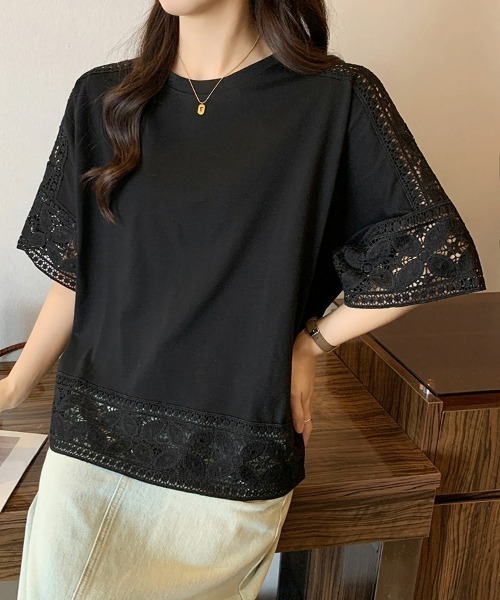 SEU(エスイーユー)の「Tシャツ 半袖 五分袖 レース 刺繍 オフィスカジュアル きれいめカジュアル レディース韓国風(シャツ/ブラウス・レディース・ホワイト/ベージュ/グレー/ブラック・フリー)」の20枚目の写真