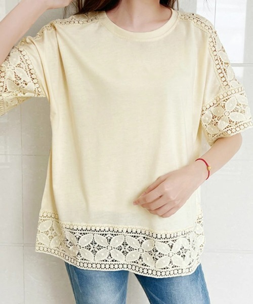 SEU(エスイーユー)の「Tシャツ 半袖 五分袖 レース 刺繍 オフィスカジュアル きれいめカジュアル レディース韓国風(シャツ/ブラウス・レディース・ホワイト/ベージュ/グレー/ブラック・フリー)」の21枚目の写真