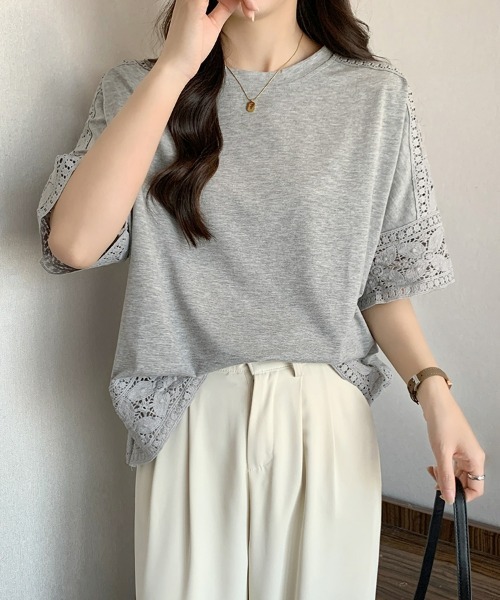 SEU(エスイーユー)の「Tシャツ 半袖 五分袖 レース 刺繍 オフィスカジュアル きれいめカジュアル レディース韓国風(シャツ/ブラウス・レディース・ホワイト/ベージュ/グレー/ブラック・フリー)」の22枚目の写真