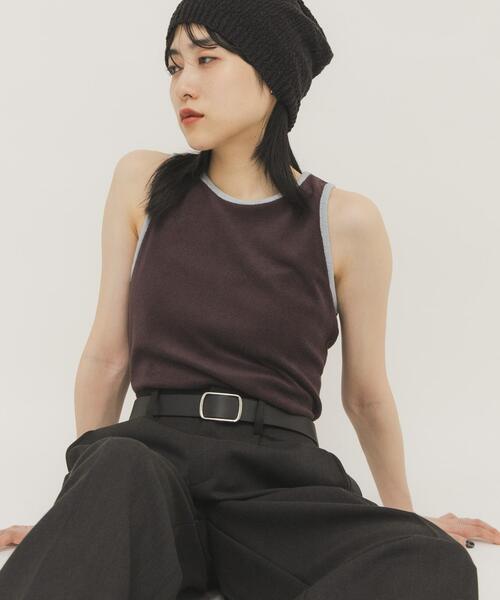 KBF（ケイビーエフ）の「バイカラーパイルタンク（タンクトップ・レディース・チャコールグレー/ブラウン/ベージュ・ONE）」の3枚目の写真