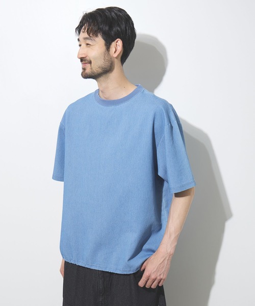 NAVY(ネイビー)の「【NAVY / ネイビー】UV 冷感 ブリーズデニム オーバーサイズTシャツ(Tシャツ/カットソー・メンズ・ホワイト/グレー/ブルー/サックスブルー・S/M/L/XL)」の4枚目の写真