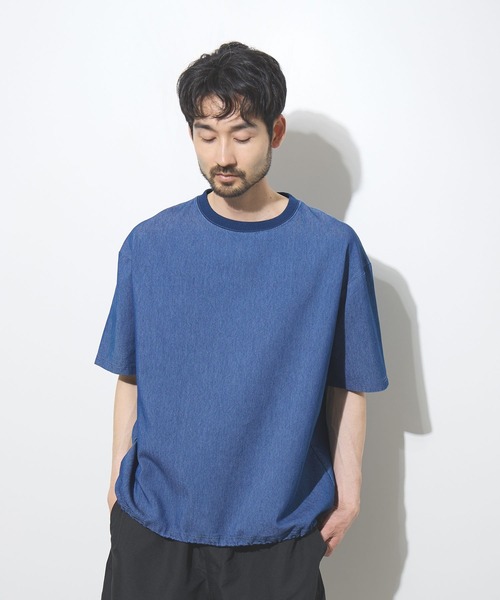 NAVY(ネイビー)の「【NAVY / ネイビー】UV 冷感 ブリーズデニム オーバーサイズTシャツ(Tシャツ/カットソー・メンズ・ホワイト/グレー/ブルー/サックスブルー・S/M/L/XL)」の1枚目の写真