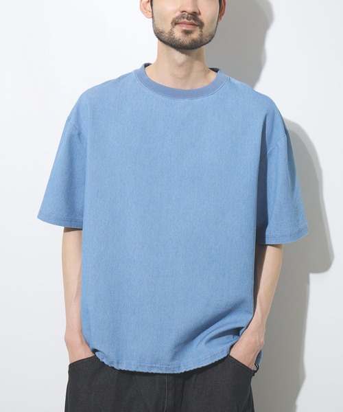 NAVY(ネイビー)の「【NAVY / ネイビー】UV 冷感 ブリーズデニム オーバーサイズTシャツ(Tシャツ/カットソー・メンズ・ホワイト/グレー/ブルー/サックスブルー・S/M/L/XL)」の20枚目の写真