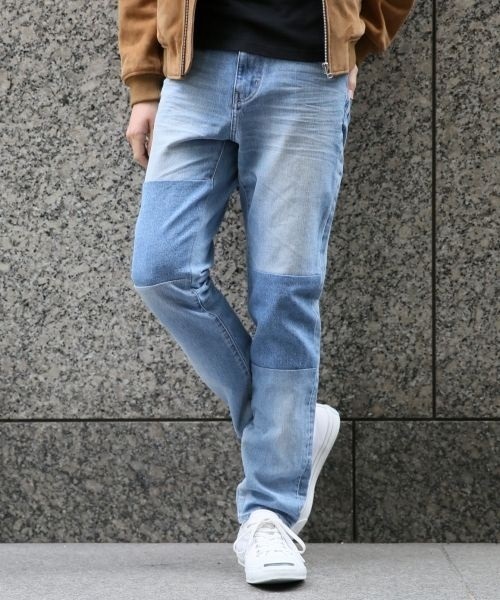 RAGEBLUE（レイジブルー）の「＜コーンミルズ社製デニム使用＞パッチワークデニム/711930（デニムパンツ・メンズ・ホワイト/ブルー・L/M）」の2枚目の写真