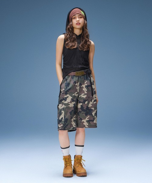 X-girl（エックスガール）の「FADED FACE LABEL EASY SHORTS（その他パンツ・レディース・ブラック/カモフラージュ/ベージュ・S/M）」の5枚目の写真