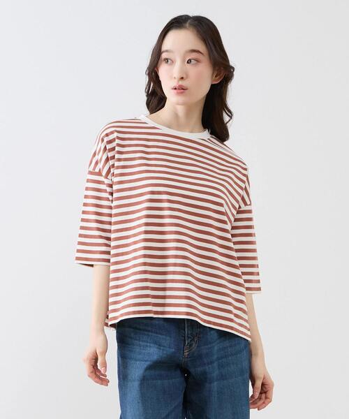LOGEMENT DE CLAIRE(ロジュモンドクレール)の「リラックス5分袖Tシャツ(Tシャツ/カットソー・レディース・ブラウン/グリーン/ブルー/ブラック・FREE)」の1枚目の写真
