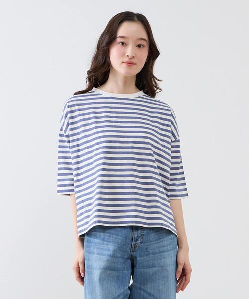 LOGEMENT DE CLAIRE(ロジュモンドクレール)の「リラックス5分袖Tシャツ(Tシャツ/カットソー・レディース・ブラウン/グリーン/ブルー/ブラック・FREE)」の2枚目の写真