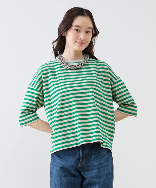 LOGEMENT DE CLAIRE(ロジュモンドクレール)の「リラックス5分袖Tシャツ(Tシャツ/カットソー・レディース・ブラウン/グリーン/ブルー/ブラック・FREE)」の4枚目の写真