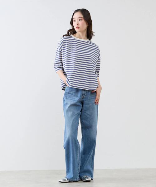 LOGEMENT DE CLAIRE(ロジュモンドクレール)の「リラックス5分袖Tシャツ(Tシャツ/カットソー・レディース・ブラウン/グリーン/ブルー/ブラック・FREE)」の6枚目の写真