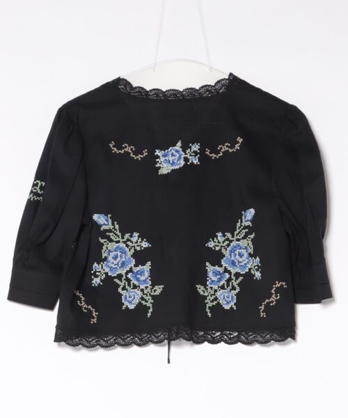 リリーブラウン クロスステッチ 刺繍 フラワークロスステッチリボンジャケット（ノーカラージャケット