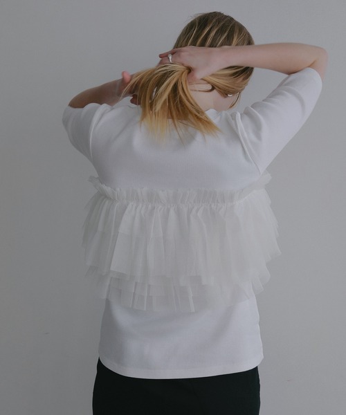 MANOF（マノフ）の「TULLE FRILL CUT TOPS（Tシャツ/カットソー・レディース・ライトブルー/ブラック/ホワイト・F）」の16枚目の写真