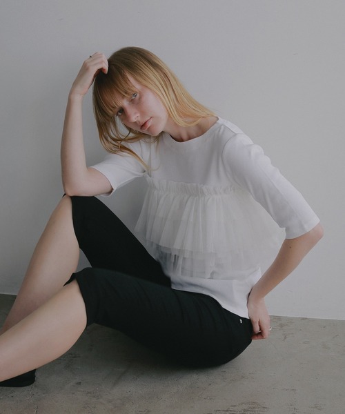 MANOF（マノフ）の「TULLE FRILL CUT TOPS（Tシャツ/カットソー・レディース・ライトブルー/ブラック/ホワイト・F）」の12枚目の写真