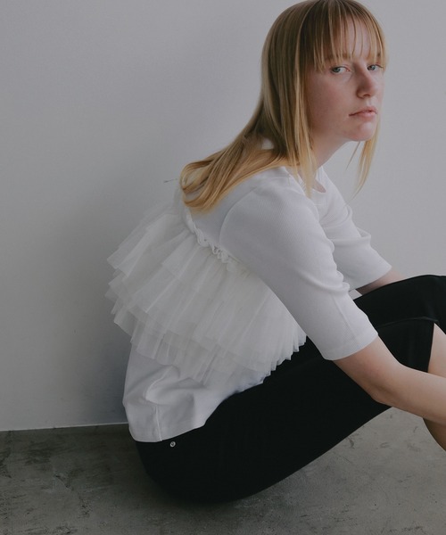 MANOF（マノフ）の「TULLE FRILL CUT TOPS（Tシャツ/カットソー・レディース・ライトブルー/ブラック/ホワイト・F）」の13枚目の写真