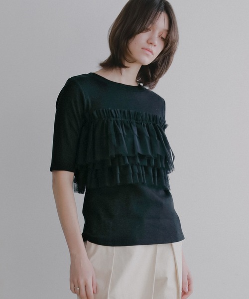 MANOF（マノフ）の「TULLE FRILL CUT TOPS（Tシャツ/カットソー・レディース・ライトブルー/ブラック/ホワイト・F）」の18枚目の写真