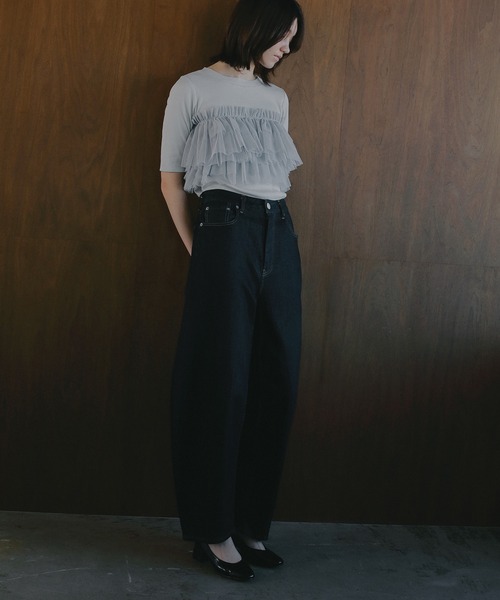 MANOF（マノフ）の「TULLE FRILL CUT TOPS（Tシャツ/カットソー・レディース・ライトブルー/ブラック/ホワイト・F）」の6枚目の写真