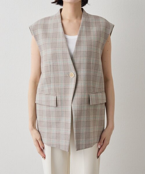 Whim Gazette（ウィムガゼット）の「コットンチェックジレ（ベスト・レディース・ベージュ・FREE）」の11枚目の写真