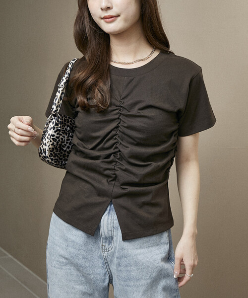 PUBLUX(パブリュクス)の「PUBLUX/パブリュクス ウエスト シャーリング Tシャツ 限定展開(Tシャツ/カットソー・レディース・チャコールグレー/イエロー/ブラウン/ホワイト/ピンク・フリ-)」の6枚目の写真