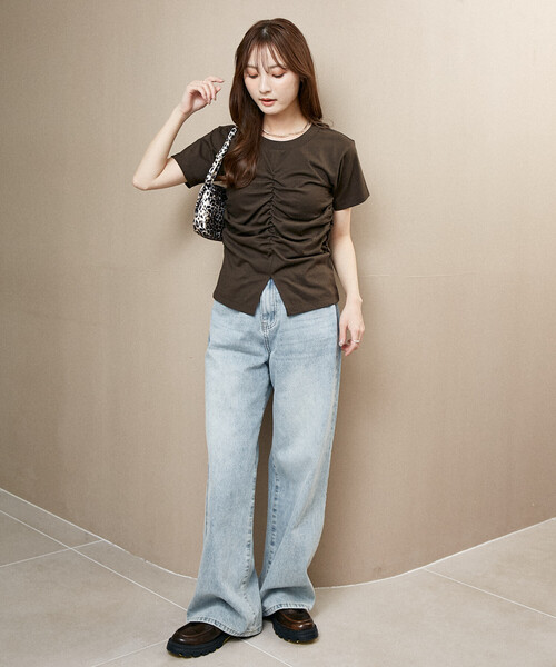 PUBLUX(パブリュクス)の「PUBLUX/パブリュクス ウエスト シャーリング Tシャツ 限定展開(Tシャツ/カットソー・レディース・チャコールグレー/イエロー/ブラウン/ホワイト/ピンク・フリ-)」の9枚目の写真